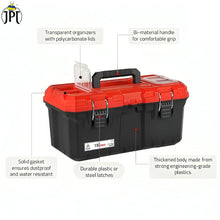 Buy JPT 19-inch heavy-duty plastic tool box, featuring transparent organizers, a removable tray, a dustproof, and water resistant seal all at best price online.