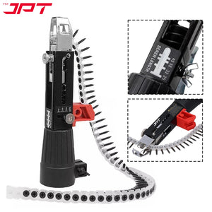 JPT Automatic Chain Nail Gun Adapter – Collated Screw Autofeed Nailing Head for Electric Drill, Heavy-Duty Drywall & Woodworking Nail Gun Attachment with 50-Piece Chain Nails
