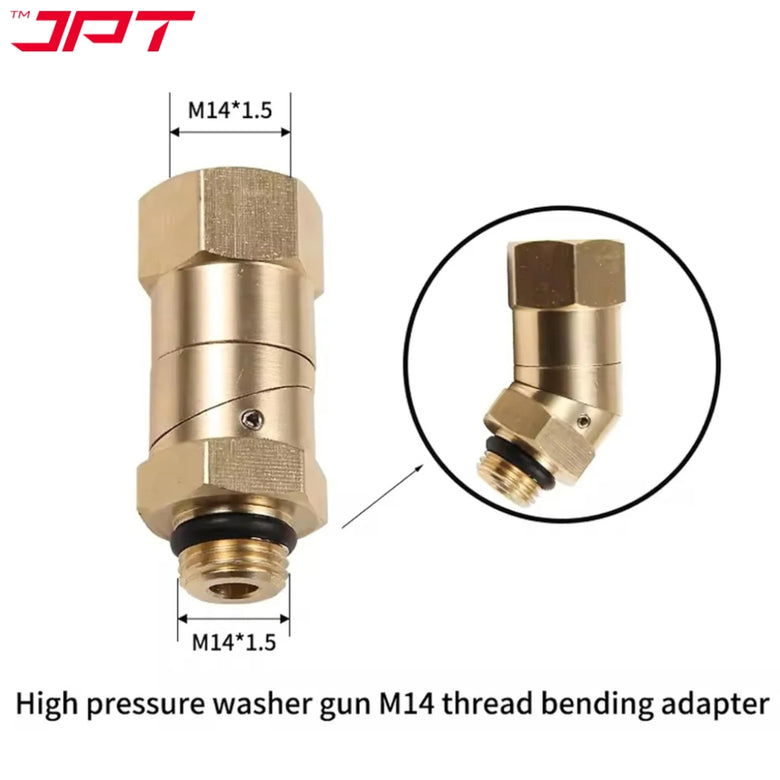 JPT 45° Adjustable Pivot Coupler with 360° Rotating Nozzle Head | High-Pressure Washer Adapter with M14 Thread | Compatible with Up to 4500 PSI Pressure