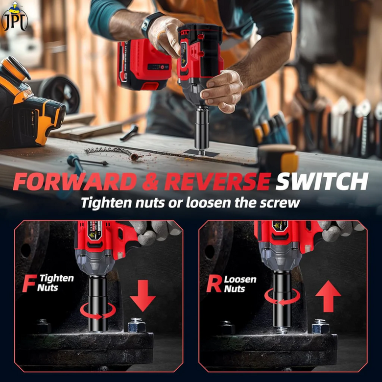 JPT Pro Series Brushless Heavy Duty 21-volt Cordless Impact Wrench | 350N.M Torque | 0-3450RPM Speed | 1/2-Inch Shank | 4000mAh Battery | All Accessories Included | 12-Months Warranty