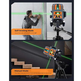 Buy now the JPT 360° 4D self-leveling laser level, featuring 5 green beams, ±3mm accuracy, mini tripod, 10m range, auto-balancing, and more. Buy Now