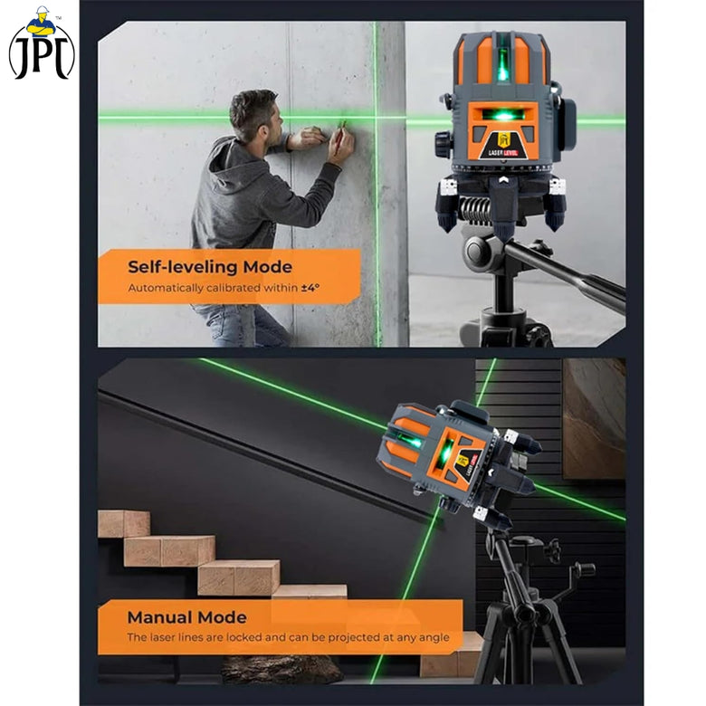 JPT 360° 4D Self-Leveling Laser Level with Mini Tripod – High-Precision Cross Line Tool for Construction, Renovation, and Floor Tiling with Two 1500mAh Batteries, Fast Charger and Durable Case