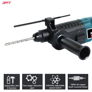 JPT 20MM SDS-Plus Rotary Hammer Drill Machine | 850W Motor | 1400RPM Speed | 2.4 Joules Impact | 4000 BPM Force | 2 Function Modes | Best for Home, DIY, Masonry, Steel, Wood & More