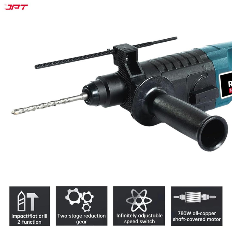JPT 20MM SDS-Plus Rotary Hammer Drill Machine | 850W Motor | 1400RPM Speed | 2.4 Joules Impact | 4000 BPM Force | 2 Function Modes | Best for Home, DIY, Masonry, Steel, Wood & More