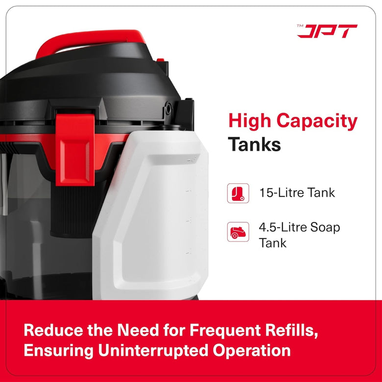 JPT Pro Series 15L Carpet Vacuum Cleaner | 1400W Motor | 17kPa Suction | 15L Tank & 4.5L Soap Tank | Wet & Dry Cleaning | Deep Cleans Carpet, Sofa, Curtains, Mattress, Floors