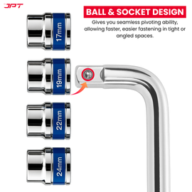 JPT 1/2" Drive 9+1 Piece Chrome Vanadium Socket Set with L-Spanner | Socket Set for Car & Bike | Goti Pana Set with Carry Box for Automobiles, Home & Garage DIY Repair