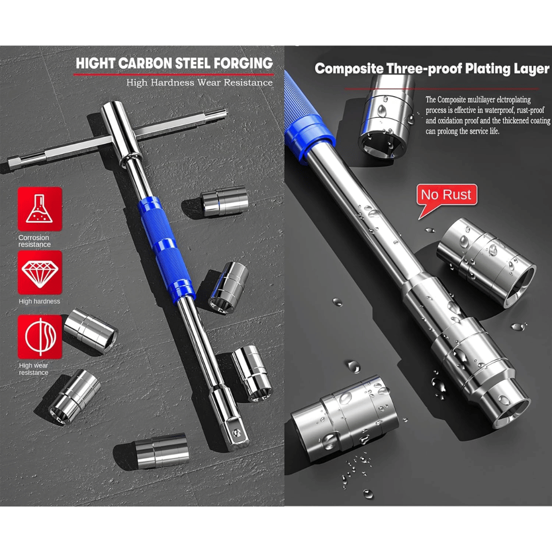 JPT 360° Rotation T Type Socket Wrench 1/2 (12.5mm) Detachable T-bar Spanner for Hex/Twelve Angle Socket Sleeve Tools