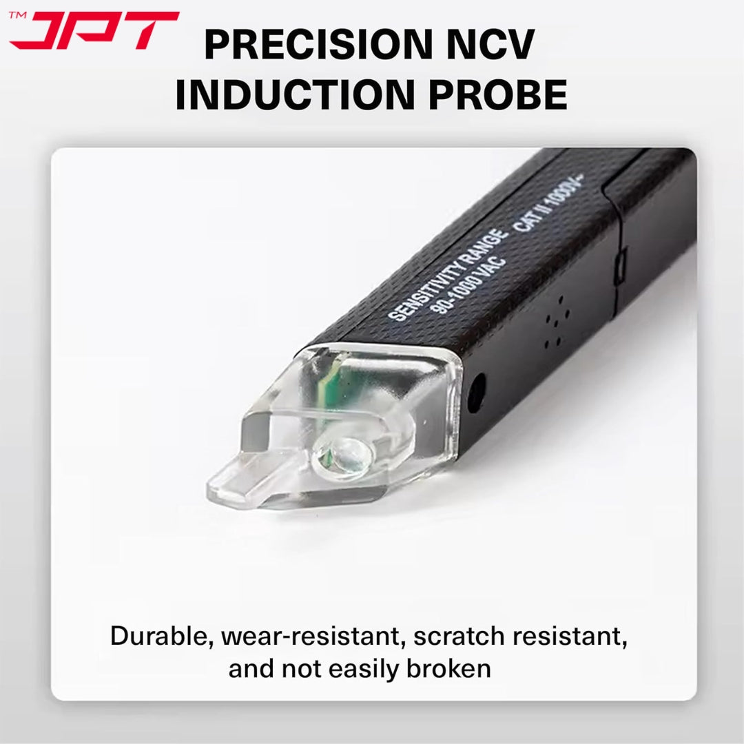 JPT Non-Contact 12-volt to 1000-volt AC Electric Tester | Tester for Live/Zero Wire | Features Advance Audible Alarm & LED Flashlight | Best for Electricians, Technicians, Ad Home Use