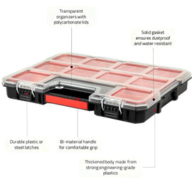 JPT Combo Deep and Shallow Tool Organizer Set with 10 & 8 Removable Bins, Adjustable Dividers, Heavy-Duty Storage Boxes with Transparent Lids for Tools, Hardware, Screws, and Small Parts