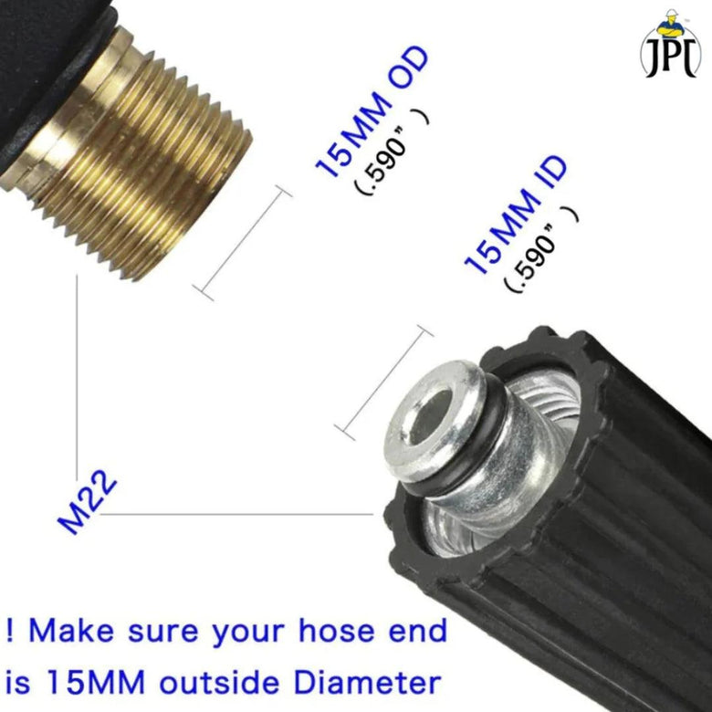 JPT Heavy Duty 8-Metre Pressure Washer Hose Pipe | American Standard M22 Thread With O-Ring Seals | 1/4-Inch Quick Connect | Stand Upto 4300 PSI Pressure | M22-15mm Metric Male Thread Fitting Included