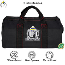 JPT 13-Inch Heavy Duty Tool Bag, Wide Mouth Tool Storage Bag, Large Capacity Tool Tote Bag for Electricians, Power Tools Organizer (Black)