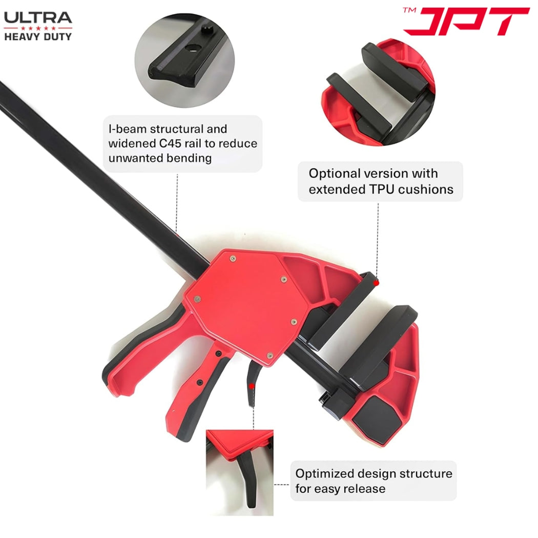 JPT Ultra Heavy-Duty 57-Inch Quick-Grip Bar Clamps | 1200mm Clamping Range | One-Handed Wood Clamps with Quick-Release Trigger | F-Clamp Set | 661 lbs Hold | Woodworking, Carpentry, DIY