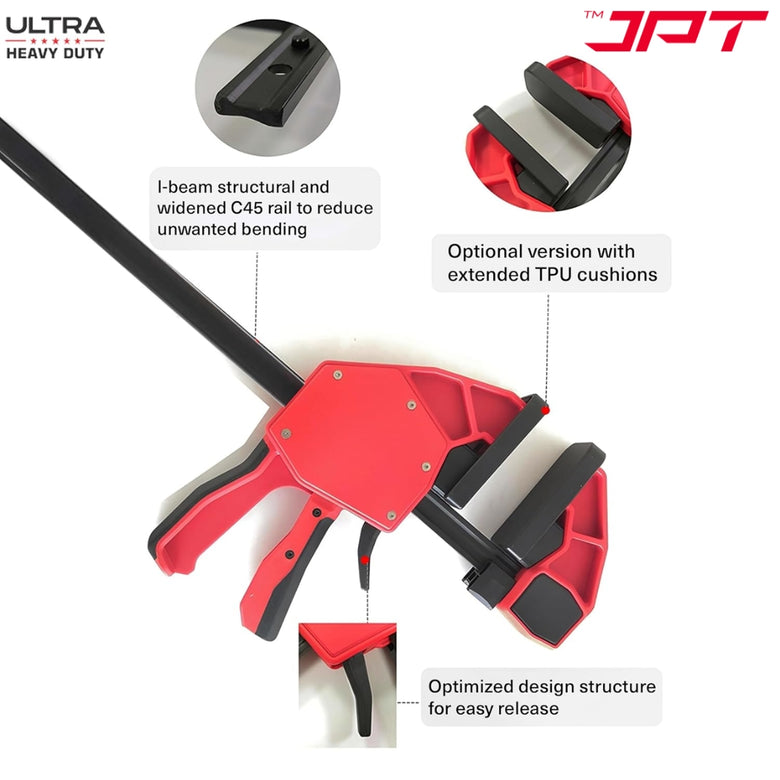 JPT Ultra Heavy-Duty 57-Inch Quick-Grip Bar Clamps | 1200mm Clamping Range | One-Handed Wood Clamps with Quick-Release Trigger | F-Clamp Set | 661 lbs Hold | Woodworking, Carpentry, DIY