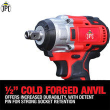 JPT 21-Volt Powerful Brushless Motor Cordless Impact Wrench | 550 Nm Torque | 4200 RPM Speed | 1/2-Inch Head Hex Shank | 3 Bright LED Lights | 4000mAh Battery | Fast Charger | Socket | Carry Case