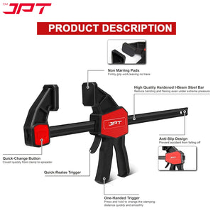 JPT Pro Series 30-Inch Quick Grip Bar Clamp for Woodworking, One-Handed Wood Clamp with Quick-Release Trigger, Heavy-Duty Spreader Clamps Set, 70KG (155 lbs) Holding Capacity