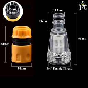 JPT Heavy Duty Universal Inlet Quick Connector & Transparent Inlet Filter Accessory | Compatible with All Pressure Washer Brands | Ideal for High Pressure Washers & Gardening