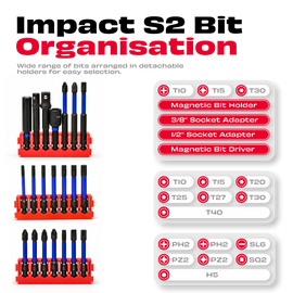 JPT 42-Piece Impact Rated S2 Steel Bit Set | Phillips, Pozidriv, Torx, Hex & Slotted Bits with Bit Holder & Socket Adapter | Taiwan Material for Impact Driver & Drill | Ultra Heavy Duty