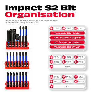 JPT 42-Piece Impact Rated S2 Steel Bit Set | Phillips, Pozidriv, Torx, Hex & Slotted Bits with Bit Holder & Socket Adapter | Taiwan Material for Impact Driver & Drill | Ultra Heavy Duty