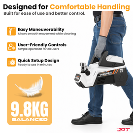 JPT F8 2.0 3500 PSI (250 Bar) electric pressure washer with 2500W copper motor, 10 L/min flow and TSS. Portable heavy-duty cleaner for car, bike and home use.