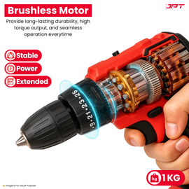 Buy JPT heavy-duty 21v brushless impact drill machine, featuring 85nm torque, 1750rpm speed, brushless motor, 2.0Ah li-ion battery and much more at best price.