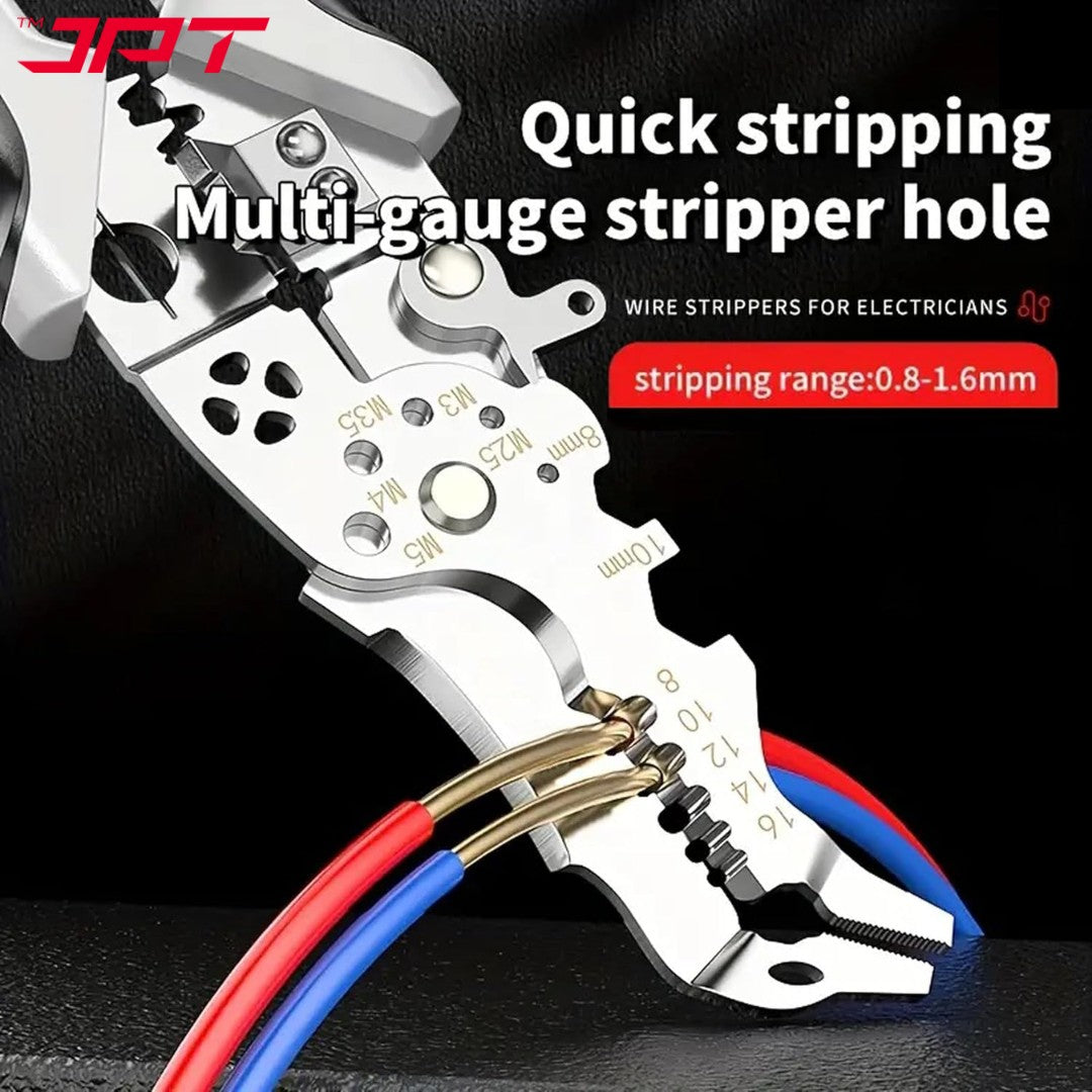 JPT Heavy-Duty Multi-Function Wire Stripper & Crimper Tool | Chrome Vanadium Steel Build | Ergonomic TPR Grip | Precision Electrical Wire Cutter & Terminal Crimping Tool