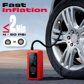 JPT Cordless Tyre Inflator | 5000mAh Air Compressor with Power Bank & Type-C Charging | Preset Modes, Auto Stop, Multi-Unit Display | Portable Pump for Car, Bike, Cycle & Ball | Red