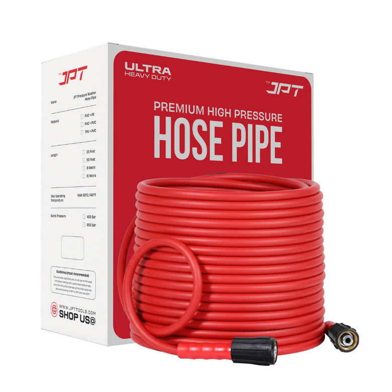 JPT Ultra Heavy-Duty 15MTR Flexible High Pressure Washer Hose Pipe | Standard M22 x 15MM Thread | Up To 450Bar / 6525PSI | PVC + PE Layers Build | Tangle & Kink Free Design