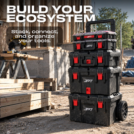 JPT Ultra Heavy Duty Tool Box, Small Modular Stackable Storage Industrial Grade Unbreakable • Interlocking Storage System • Stackable Design • Portable Carry Handle • With Metal Latch