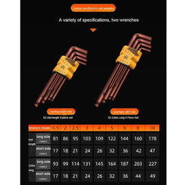 JPT 9 Piece Short Arm L Shaped 7Inch Ball End Hex Allen Key Set | Security Torx End Holes | Sizes 1.5mm to 10mm