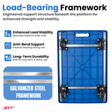 Buy JPT heavy duty foldable hand trolley with 600KG load capacity, 360° swivel wheels and reinforced steel frame. Ideal for warehouse, shop, office and more.