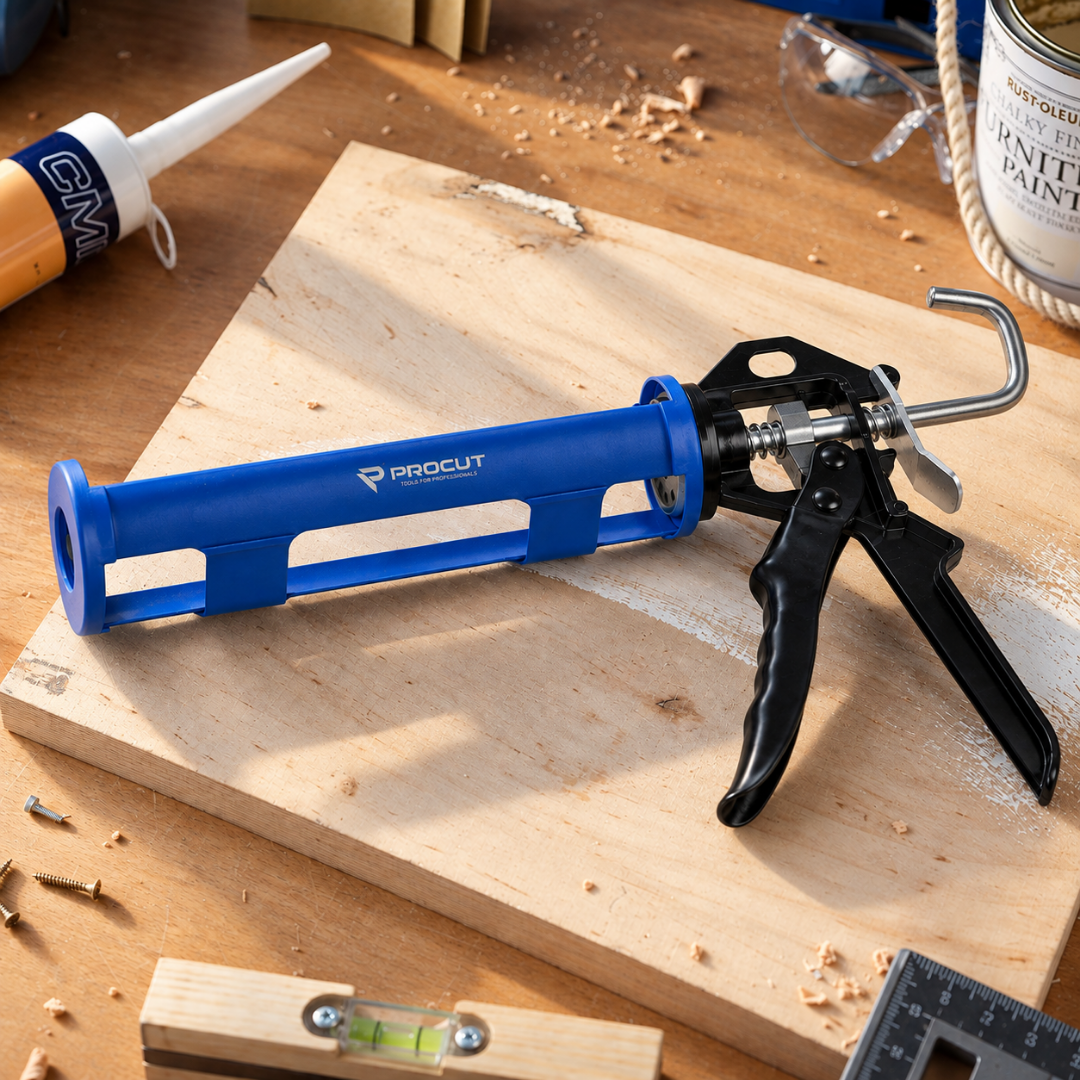 JPT Heavy Duty Caulking Gun, 360° Rotating Barrel, Silicone Sealant Gun Anti-Drip Release • Steel Trigger Handle • Hanging Hook • For Silicone, Sealant, Adhesive, Acrylic