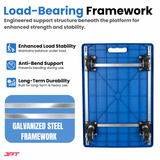 Buy JPT heavy duty foldable hand trolley with 300KG load capacity, 360° swivel wheels and reinforced steel frame. Ideal for warehouse, shop, office and more.