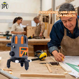 Buy now the JPT 360° 4D self-leveling laser level, featuring 5 green beams, ±3mm accuracy, mini tripod, 10m range, auto-balancing, and more. Buy Now