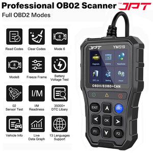 JPT OBD2 Scanner with Battery Tester – Universal Car Diagnostic Tool for Check Engine Light, Live Data, Emissions Readiness, Fault Code Reader, Plug & Play, Supports All OBDII Vehicles