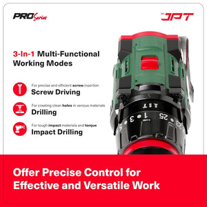 JPT Pro Series Brushless 21-volt Cordless Impact Drill Machine with 65N.m Torque | 1700 RPM Speed | 25+3 Gears | 2 Speed Modes | 3/8