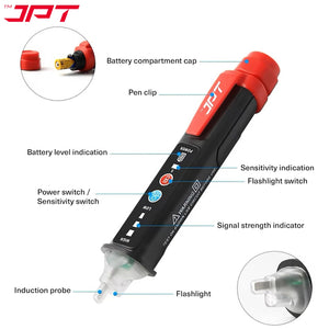 JPT Pro Series Non-Contact Dual Range  (12V-1000V / 48V-1000V) AC Voltage Tester | Tester for Live/Null Wire Detection | Buzzer Alarm & LED Flashlight | Best for Electricians, Technicians, Ad Home Use