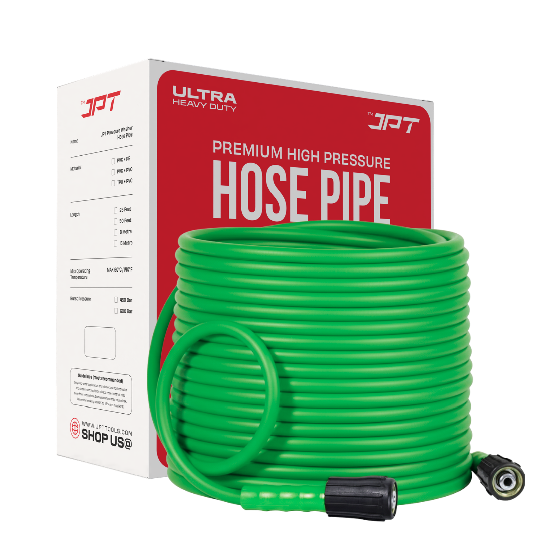 JPT Ultra Heavy-Duty 15MTR Flexible High Pressure Washer Hose Pipe | German Standard M22 x 15MM Thread | Up To 600Bar / 8700PSI | Double PVC Layers Build | Tangle & Kink Free Design