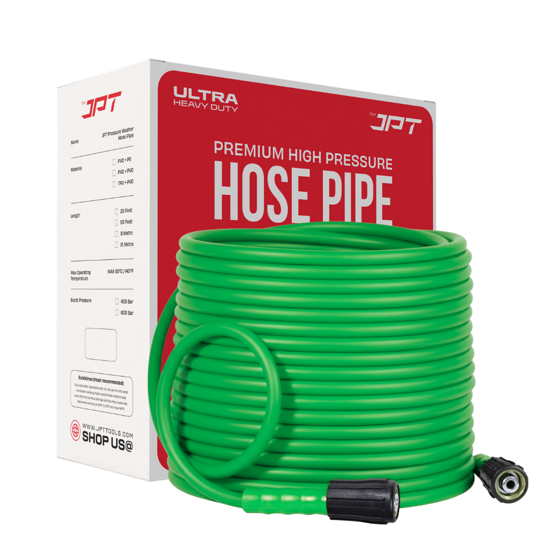 JPT Ultra Heavy-Duty 15MTR Flexible High Pressure Washer Hose Pipe | German Standard M22 x 15MM Thread | Up To 600Bar / 8700PSI | Double PVC Layers Build | Tangle & Kink Free Design