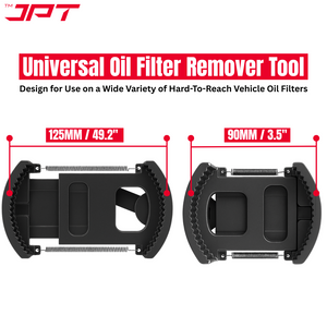 JPT Heavy-Duty Universal Adjustable Oil Filter Remover | 90-125mm Removal and Installation | Two Non Slip Serrated Jaws | 1/2