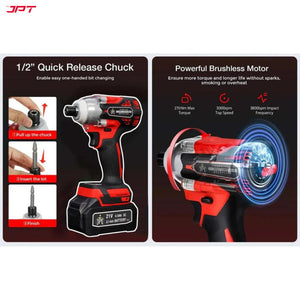 JPT 21-volt Impact Cordless Screwdriver Machine | Brushless Powerful Motor | 1/4’’ All-Metal Hex Chuck | 270N.M Torque | 3000RPM Variable Speed | 4000mAh Battery | 6 Driver Bits Included