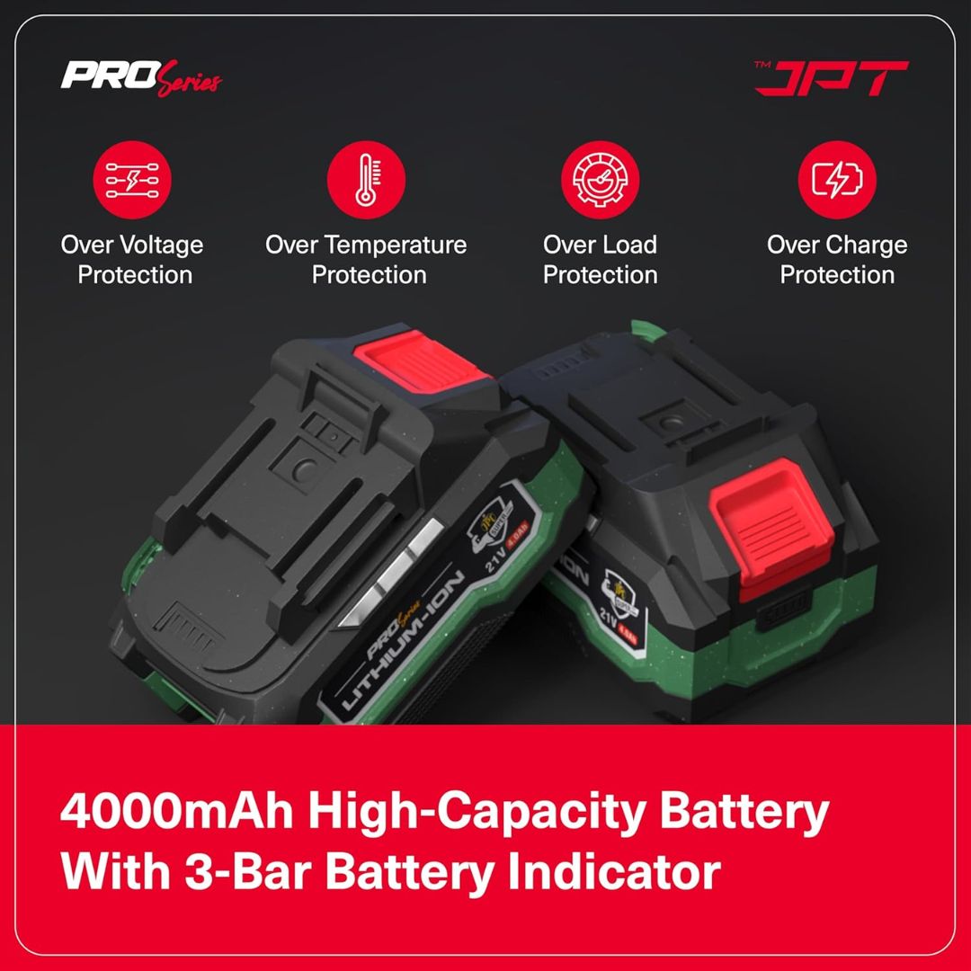 JPT Combo Heavy-Duty Pro Series Cordless Impact Wrench with 10Pcs Impact Socket Set | Brushless Motor | 1/2