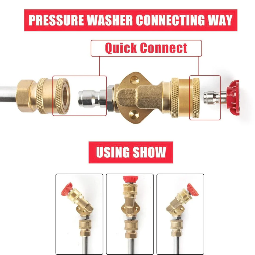 JPT Heavy Duty Pressure Washer Brass Pivoting Coupler | 180° Rotation with 5 Angles | 1/4