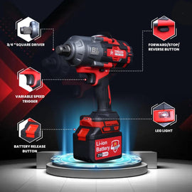 JPT Supreme Powerful Brushless 21-volt Cordless Impact Wrench | 2100 Nm Torque | 2300 RPM Speed | 3/4-Inch Head Shank | Bright LED Light | 8000mAh Battery | Fast Charger | 36mm Socket | Heavy Carry Case