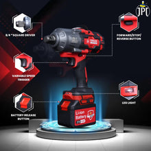 JPT Supreme Powerful Brushless 21-volt Cordless Impact Wrench | 2100 Nm Torque | 2300 RPM Speed | 3/4-Inch Head Shank | Bright LED Light | 8000mAh Battery | Fast Charger | 36mm Socket | Heavy Carry Case