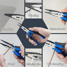 JPT 8-Inch Long Heavy Duty Nose Plier With Hard Carbon Steel Jaws And Comfort Grip Handles | Long Nose Cutting Pliers for AC Wiring, Cutting, And Gripping