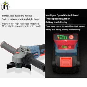 JPT 21V Brushless Heavy Duty Cordless Angle Grinder | 11000 RPM Speed | 21mm Cutting Depth | Smart Variable Speed Control Panel | 4000mAh Battery | Fast Charger