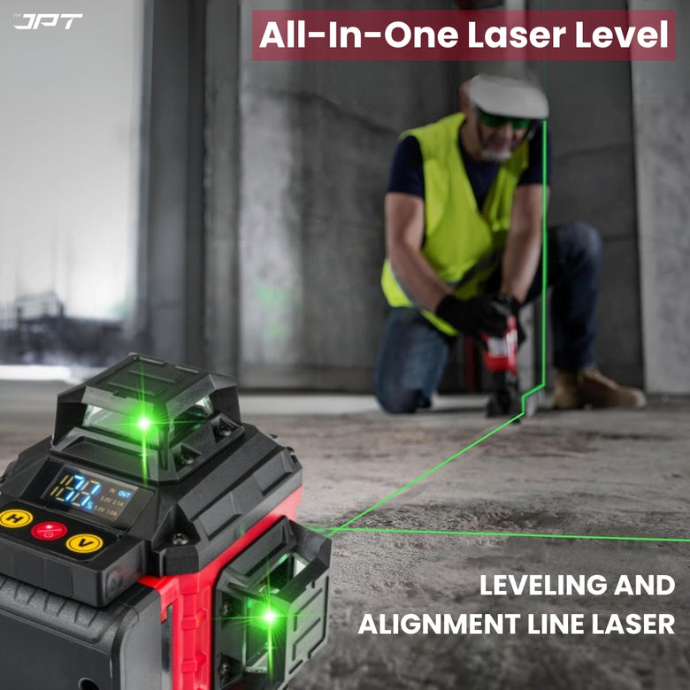JPT Heavy-Duty 4D 16x Laser Level Machine | 4 x 360° Green Cross Line Laser Level | Adjustable Brightness & Remote Control | 4D Vertical/ Horizontal Line for Construction, Renovation, Floor Tiling, ETC