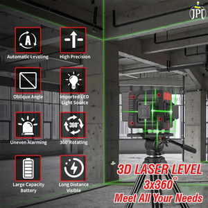 JPT 360° 3D Self-Leveling Laser Level with Mini Tripod – High-Precision Cross Line Tool for Construction, Renovation, and Floor Tiling with Two 1500mAh Batteries, Fast Charger and Durable Case