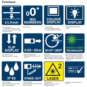 Bosch GLM 50-23 G 50M Range Laser Distance Meter with Green Color Backlit Display