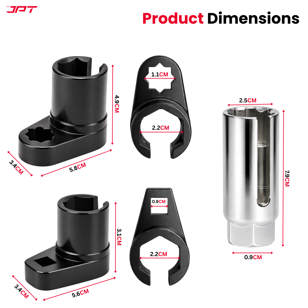 Buy JPT heavy duty 22mm oxygen sensor socket tool with offset and slotted design for tight engine access. Ideal for O2 sensor removal and car repair workshops.